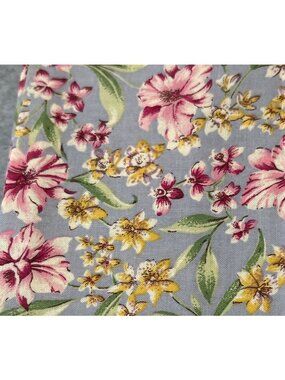 Floral Cotton Fat Quarter Fabric 18x22" Blue Background Pink Yellow Flowers